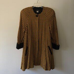 Vintage 1990s Yellow & Black Houndstooth Swing Coat Size 12